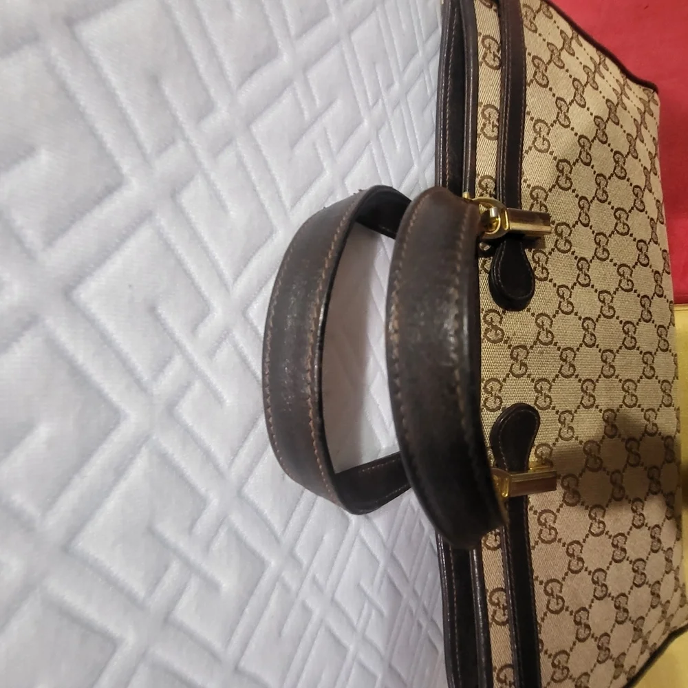 Gucci GG Canvas and Leather Weekender Handbag Vintage..